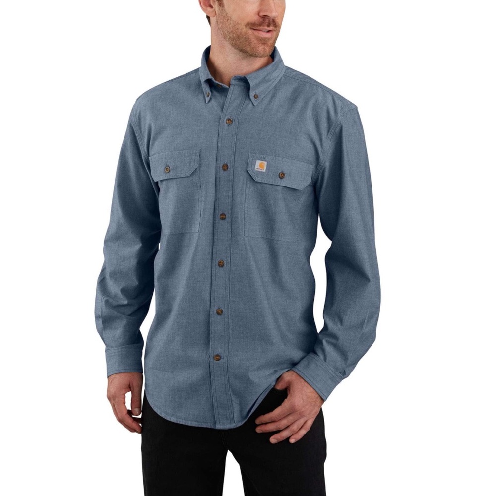 Carhartt Mens loose-fit, lightweight button-down work shirt Chambray blue Size L